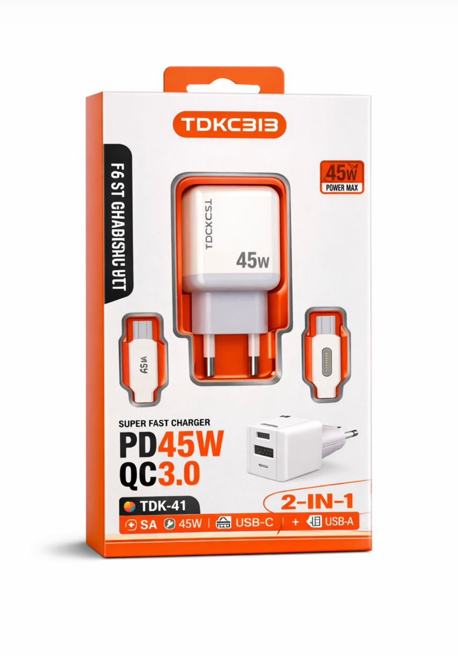 Adaptateur  45W PD Ultra-Rapide (Prise EU, USB-C + USB-A)